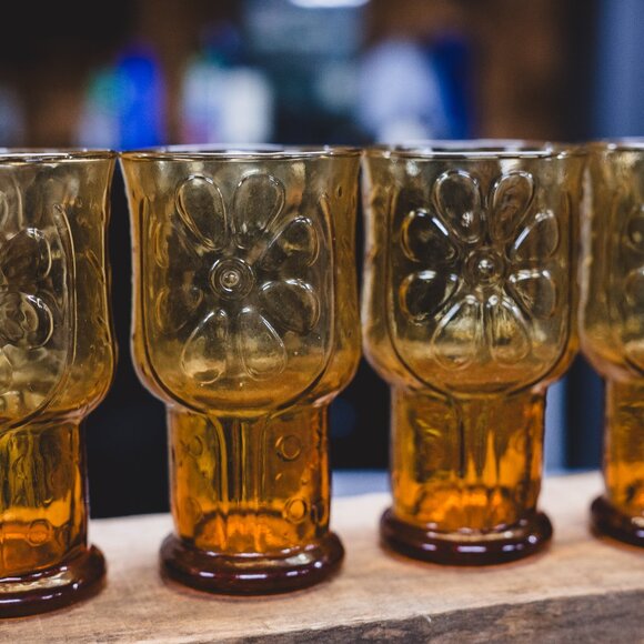 Other - Vintage 1970s Libby Country Garden Glasses – Honey Gold 🍯 Set of 7